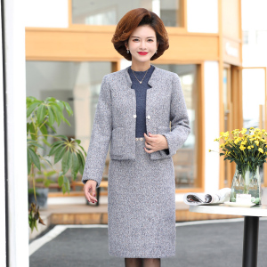 中年妈妈秋装套装职业装4050女人洋气两件套裙中老年女装外套短款