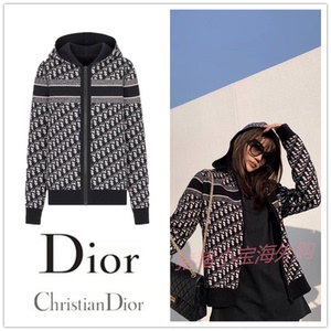 dior/迪奥 秋冬新款双面穿满印老花开衫连帽毛衣女长袖羊毛外套男