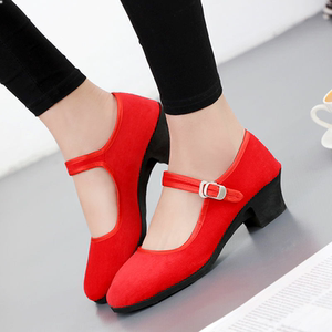 北京老布鞋女高跟红色舞蹈鞋女成人浅口单鞋跳舞鞋学生酒店藏族舞