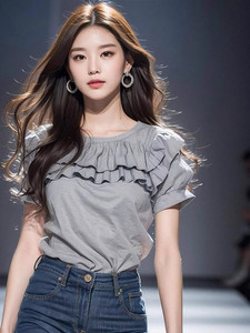 品牌外贸原单女装专柜撤回新中式国风荷叶边上衣洋气减龄短袖衬衫