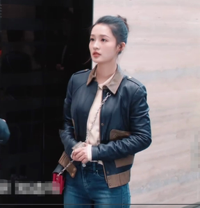 海上繁花杜晓苏李沁同款衣服2021秋季新款时尚机车服拼色皮外套女
