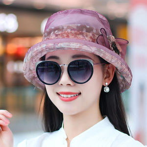 帽子女夏季韩版可折叠卷边太阳帽中老年遮阳帽盆帽薄款透气妈妈帽