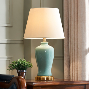 北欧轻奢美式陶瓷台灯卧室床头灯纯铜创意简约现代家用客厅新中式