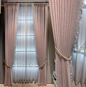 窗帘法式轻奢卧室2021新款遮光客厅高档紫色纱帘美式简约主卧飘窗