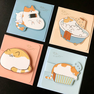 日韩可爱猫咪贺卡烫金生日贺卡对折卡片带信封卡通萌留言卡带信封