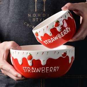 草莓碗可爱陶瓷碗单个少女心家用菜盘子汤碗泡面碗早餐麦片沙拉碗