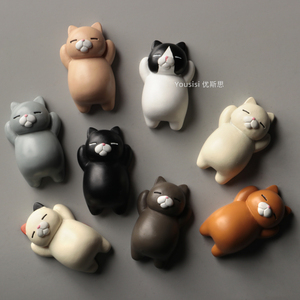 日本冰箱贴 日本卡通创意立体憨实猫咪冰箱装饰冰箱贴 磁贴磁性贴