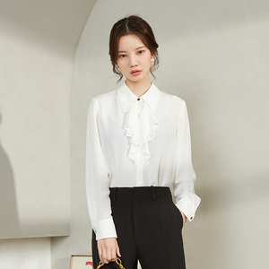白衬衫女设计感小众她图2021春秋新款复古女装衬衣