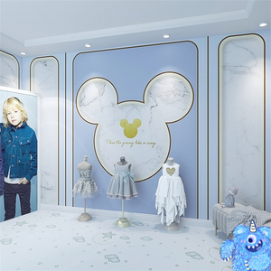 3d立体感母婴店墙纸轻奢童装服装店壁布网红童鞋直播间背景墙壁