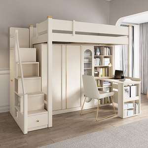 上床下桌家用大人轻奢组合床一体高低铺床双层床带衣柜书桌高架床