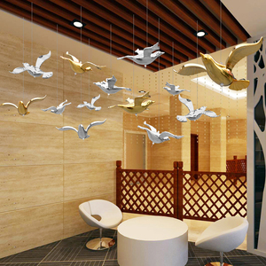 空中天花板小鸟吊饰艺术品电镀顶部挂饰飞鸟吊海鸥创意装饰品树脂