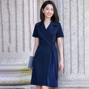 高端西装领连衣裙女夏季短袖气质职业装通勤正装薄款工装中长裙子