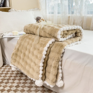 纯色小毯子泡泡绒兔绒暖阳绒球毛毯子沙发午休盖毯珊瑚法兰绒睡毯
