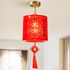 红色灯笼中国红陶瓷吊灯仿古客厅玄关门厅卧室阳台过道灯乔迁婚庆