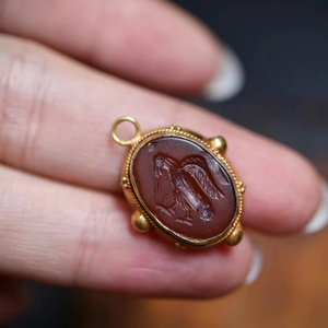 古珠老玛瑙老珠千年古珠萨珊印吊坠18k金手持项链吊坠手链配饰