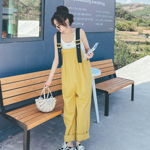 黄色网红炸街背带裤韩版宽松设计感小众减龄小个子连体裤休闲裤
