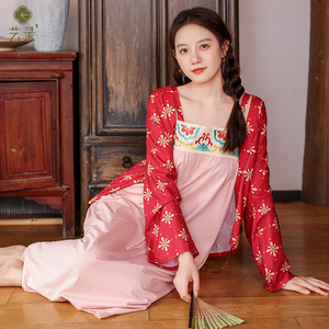 艺录新国风家居服 春秋新款芳华古风中式汉服睡衣女吊带睡裙2件套