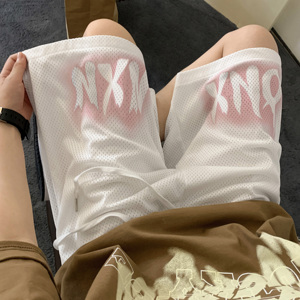 美式休闲短裤男士夏季新款字母印花设计感宽松直筒网眼透气五分裤
