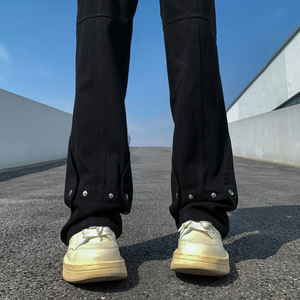 微喇牛仔裤男冬季设计感小众大码美式高街裤子潮牌潮流直筒拖地裤