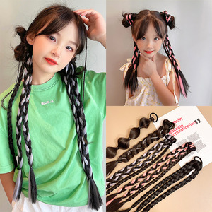 儿童麻花辫扎马尾辫挑染潮酷渐变假发街舞拳击辫发绳女童发饰头饰