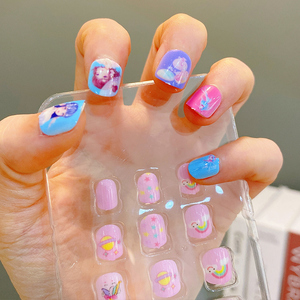 儿童指甲贴片美甲成品2022新款女童可爱公主假指甲贴穿戴式可拆卸