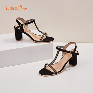 reddragonfly/红蜻蜓夏季时装带钻马蹄高跟凉鞋女gyk96052
