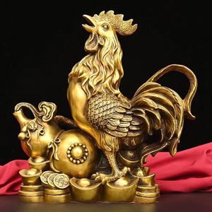 纯黄铜金鸡送福黄金袋动物桌面摆件送礼客厅家居装饰开业办公乔迁
