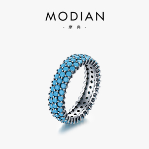 Modian 925纯银绿松石戒指女轻奢小众设计复古风个性网红食指戒子