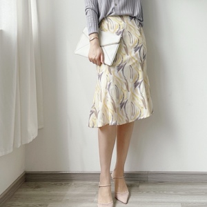 telook手工定做 春夏新 韩国绒印花雪纺 高腰六片剪裁清新鱼尾裙