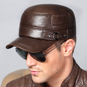 肯拿士 真皮帽子 男士冬季休闲时尚平顶帽牛皮男帽户外冬天保暖