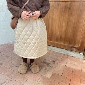 totobaby童装韩版儿童绗线小棉裙中大童女童时髦菱格加绒半身长裙