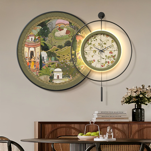 法式中古风餐厅挂钟装饰画创意美式复古钟表挂墙客厅艺术时钟挂画