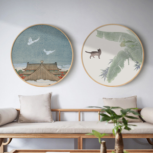 墨色生香日系装饰画古风圆形挂画客厅玄关走廊茶室书房民宿墙壁画