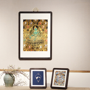 唐卡佛像装框带裱 传统中式蝴蝶雕花画框 深黑色镜框架鸡翅木红木