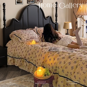 法式复古实木床黑色1.5m双人床现代简约中古风轻奢美式床婚床家具