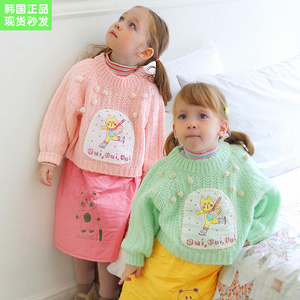 锦小和和 amber韩国童装女童毛衣冬季圆领儿童贴布新款宝宝针织衫