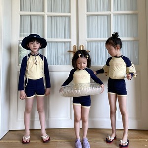 韩国儿童泳衣男童女童分体长袖防晒游泳衣女孩洋气中小童洋气泳装