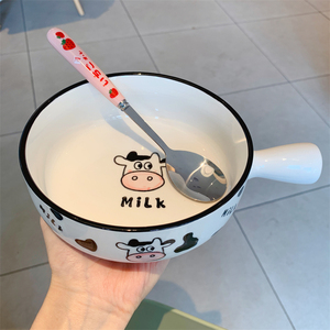 40czpchy淘宝卡通奶牛陶瓷烘焙烤碗微波炉烤箱专用手把碗创意家用