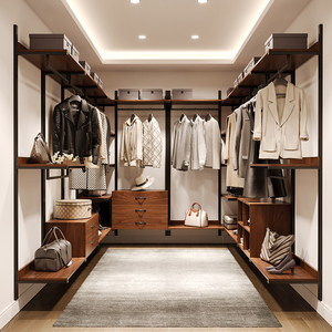 开放式衣柜衣帽间置物架架子悬挂式金属衣架卧室步入式铁艺挂衣架