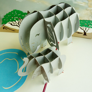 贺卡3d立体贺卡 非洲大象 韩国创意纯手工diy镂空纸雕卡片