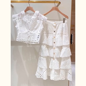 夏装搭配一整套时尚今年流行的漂亮白色衬衫连衣裙小香风套装女装
