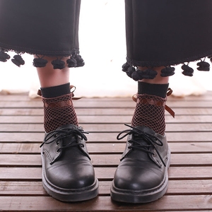 日系原创个性双层袜棉网袜森系复古文艺棉袜蝴蝶结洛丽塔绑带袜子