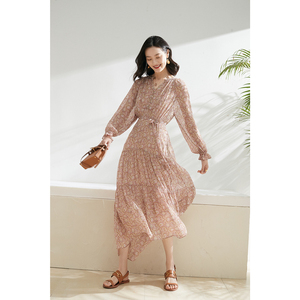 亲和素 法式复古藤蔓印花 人丝顺纡连衣裙  m3733-v1