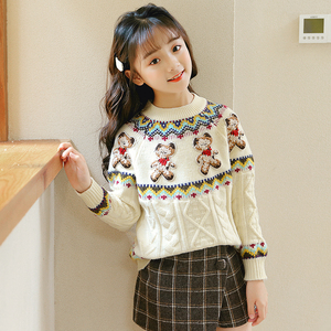 女童圆领毛衣2020新款秋冬装加绒加厚洋气网红女孩中大童针织12岁