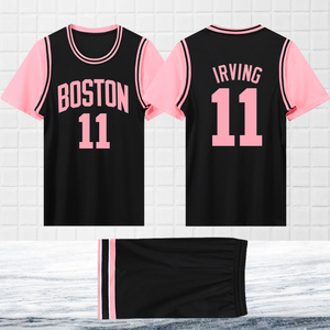 黑粉短袖假两件篮球服套装男女专用球衣定制学生班服训练比赛队服