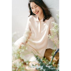 亲和素 胸前刺绣 建宏绉 双层真丝长袖连衣裙 h7932-v1