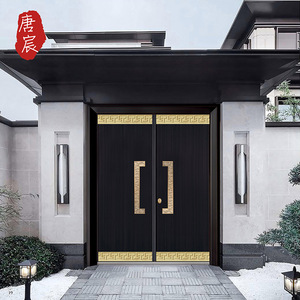 中式别墅大门双开铜门进户门农村庭院锌合金自建房仿古院子对开门