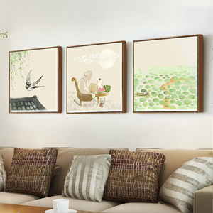客厅三联装饰画 新中式24节气水晶壁画 沙发背景墙有框挂画现代画