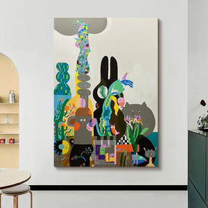 创意卡通人物客厅纯手绘油画玄关过道极简约高端艺术装饰挂画竖版