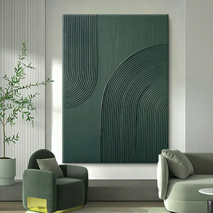 纯手绘玄关抽象绿色厚肌理油画轻奢客厅竖版高级感无框装饰挂画